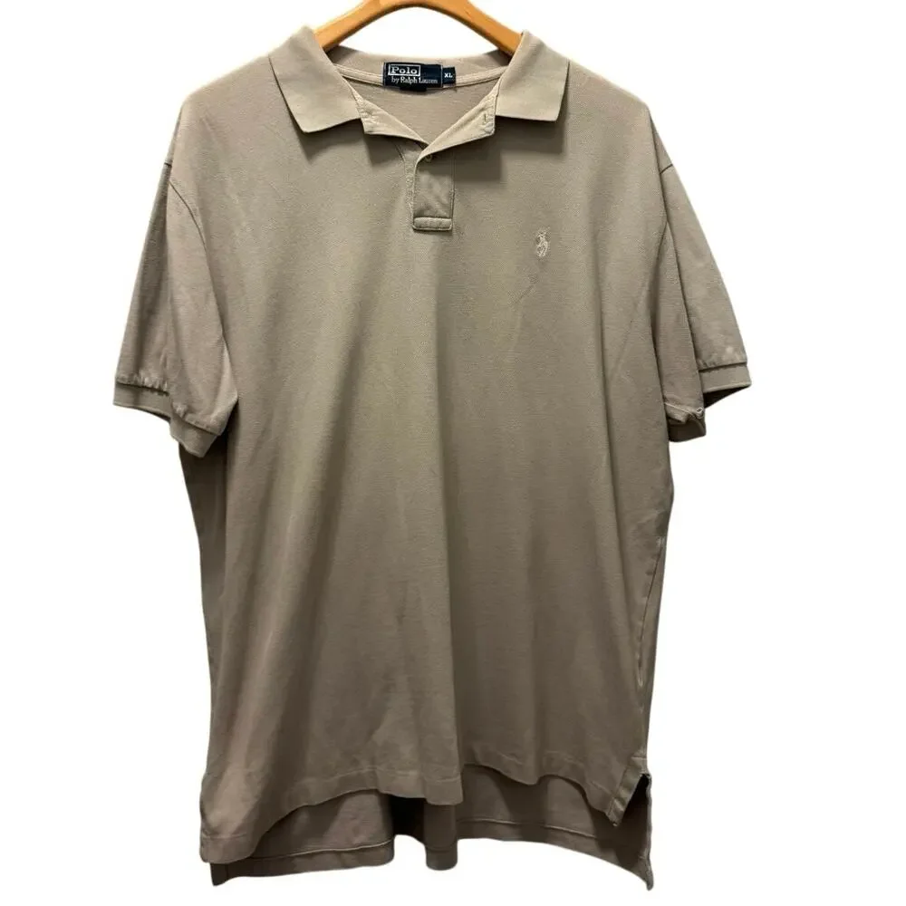 Vintage Polo Ralph Lauren Mens Polo Shirt XL Taupe Tan Short Sleeve Golf